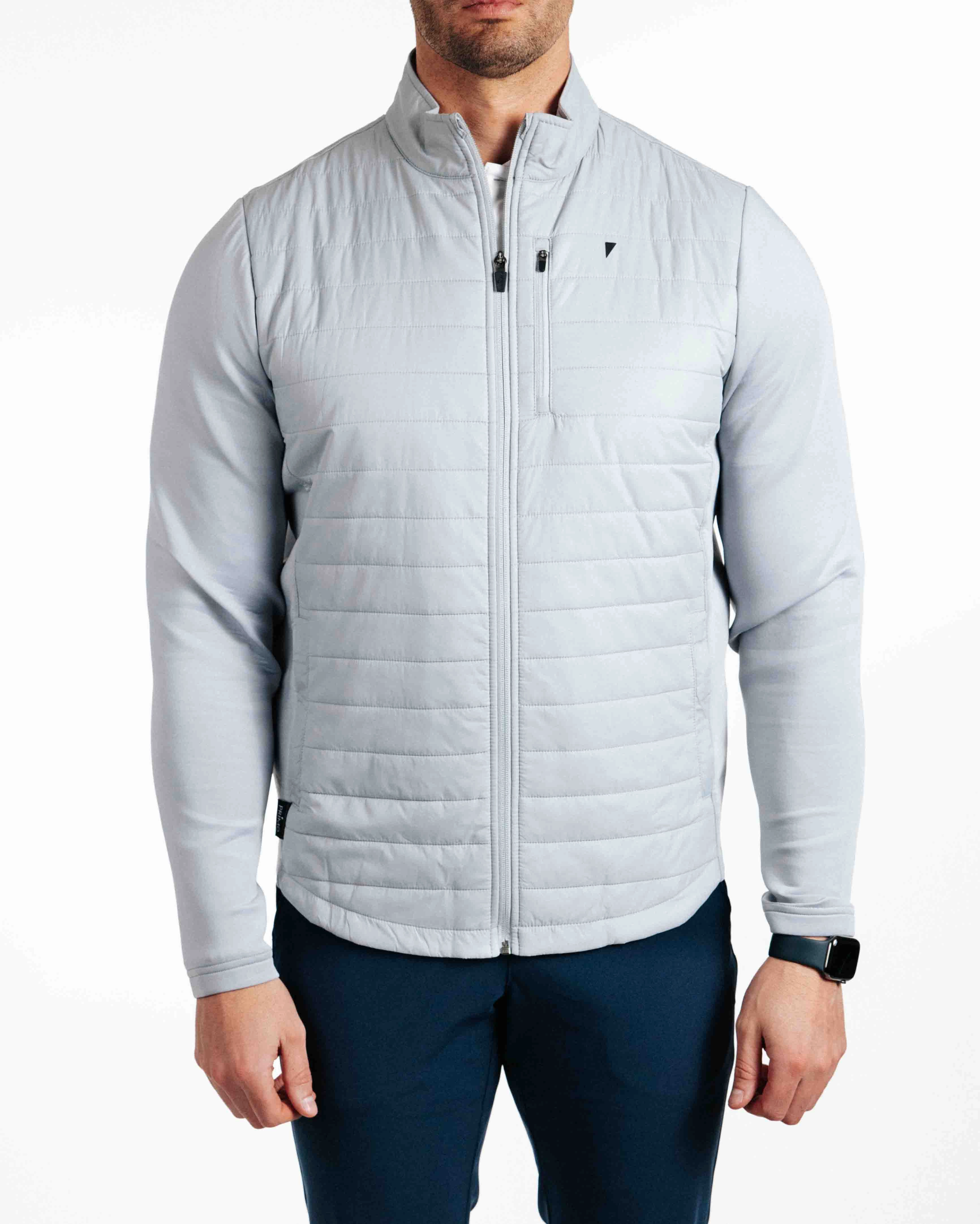 Four Way Stretch Material Microfiber Blend Light Gray Hybrid Jacket