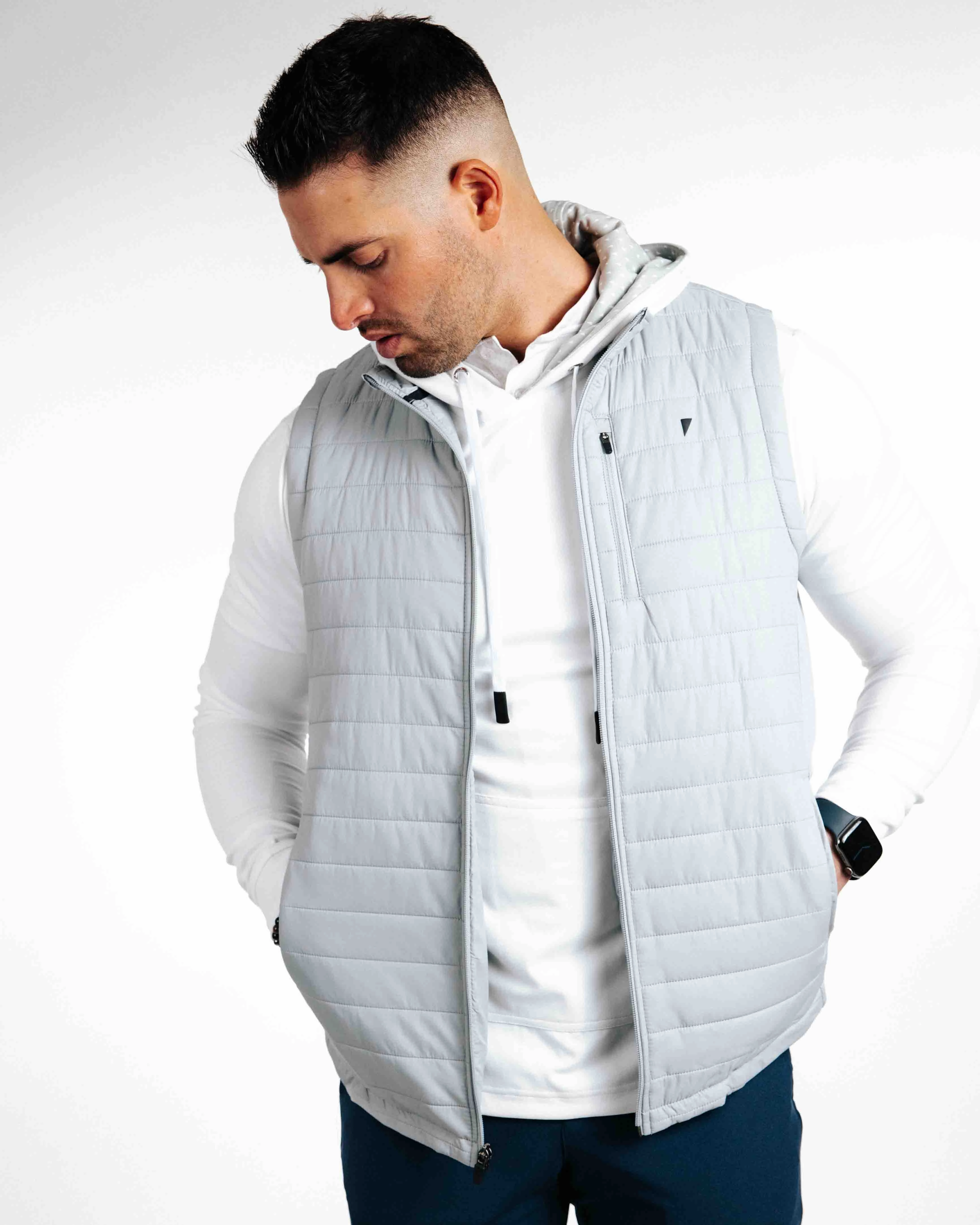 retro look Fleece Lined Interior Light Gray Puff Vest