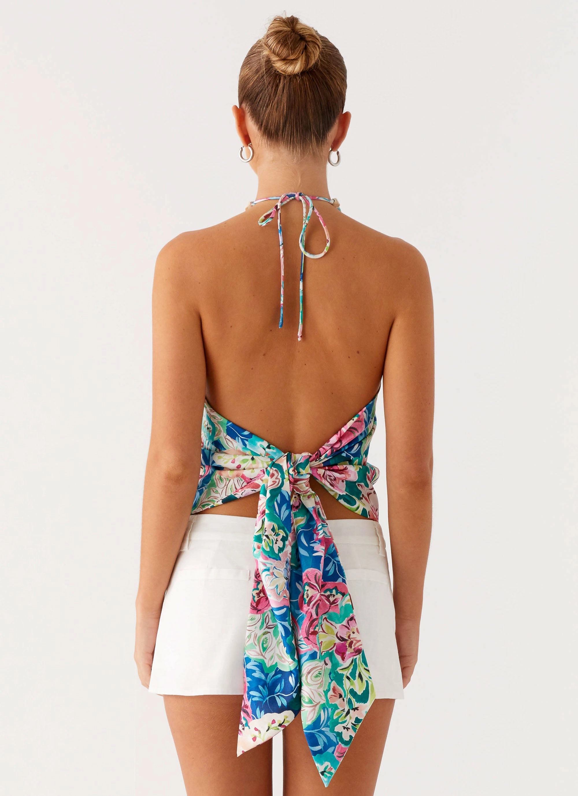 Dalila Beaded Tie Back Top - Santorini Floral Slim Fit Design