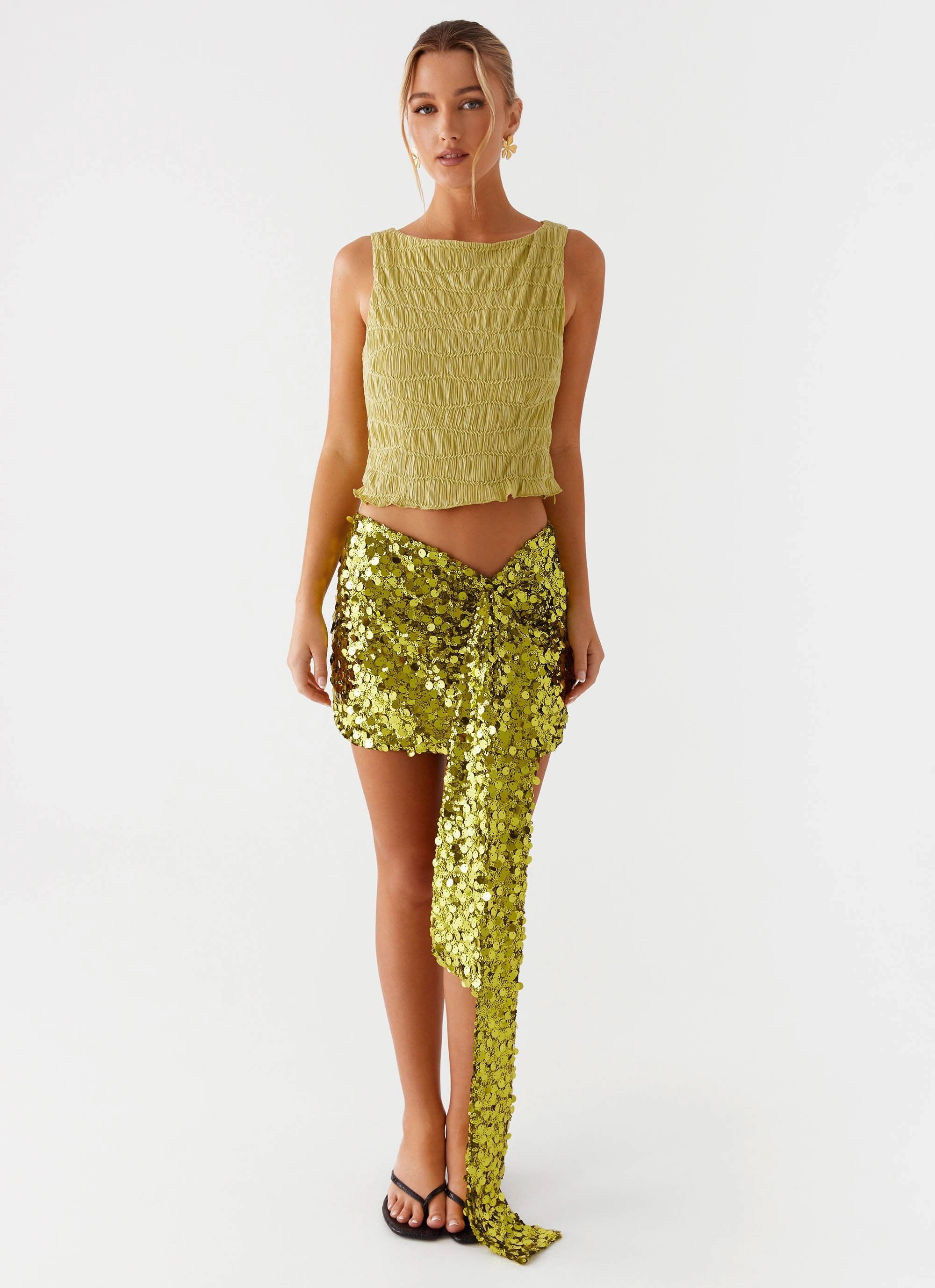 Roomy Fit Ready For Action Lights On Sequin Mini Skirt - Olive