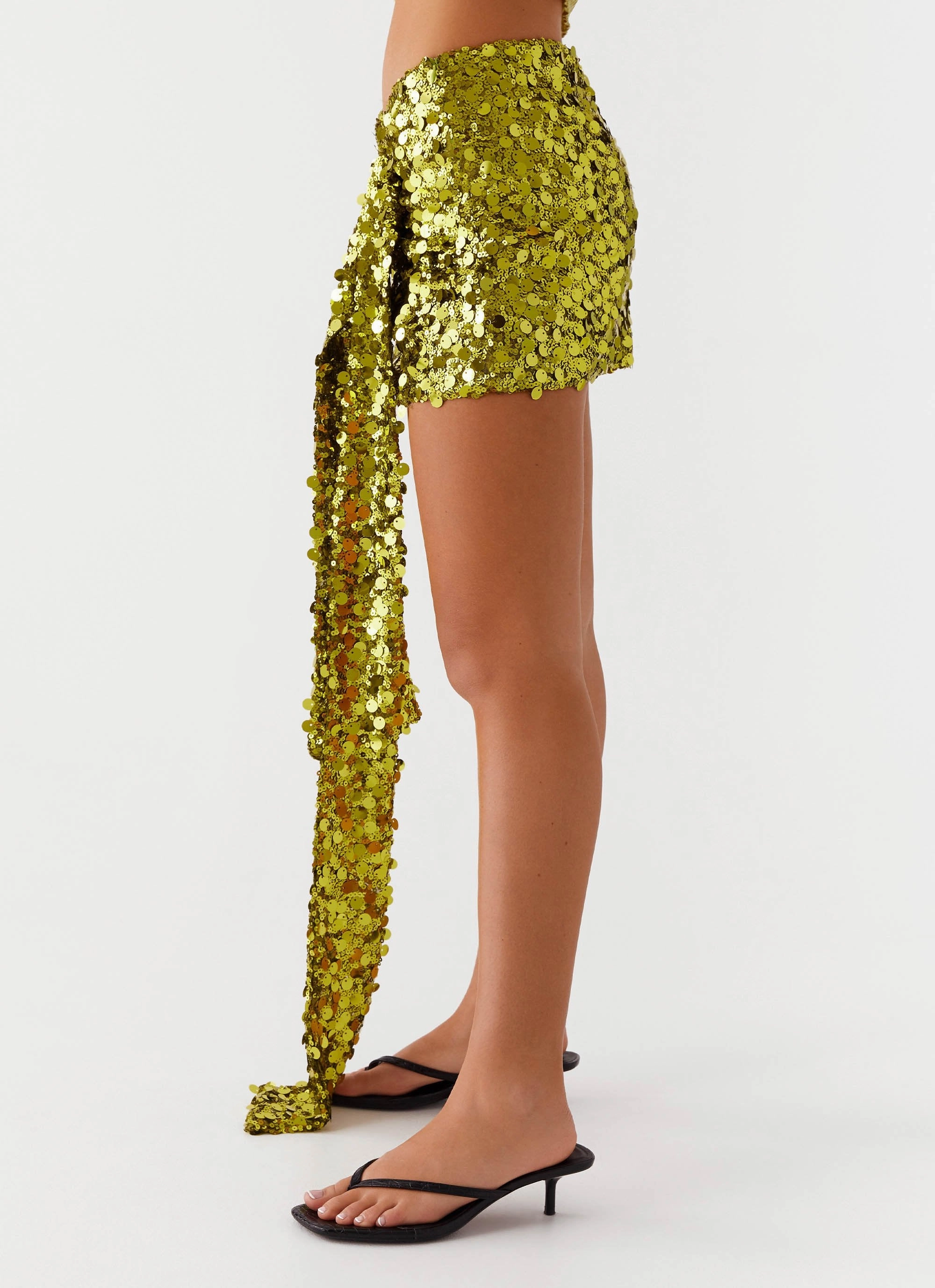 Non Restrictive Fit Lights On Sequin Mini Skirt - Olive