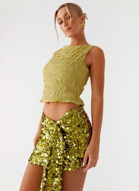 Lights On Sequin Mini Skirt - Olive Tight Cut No Ride-Up