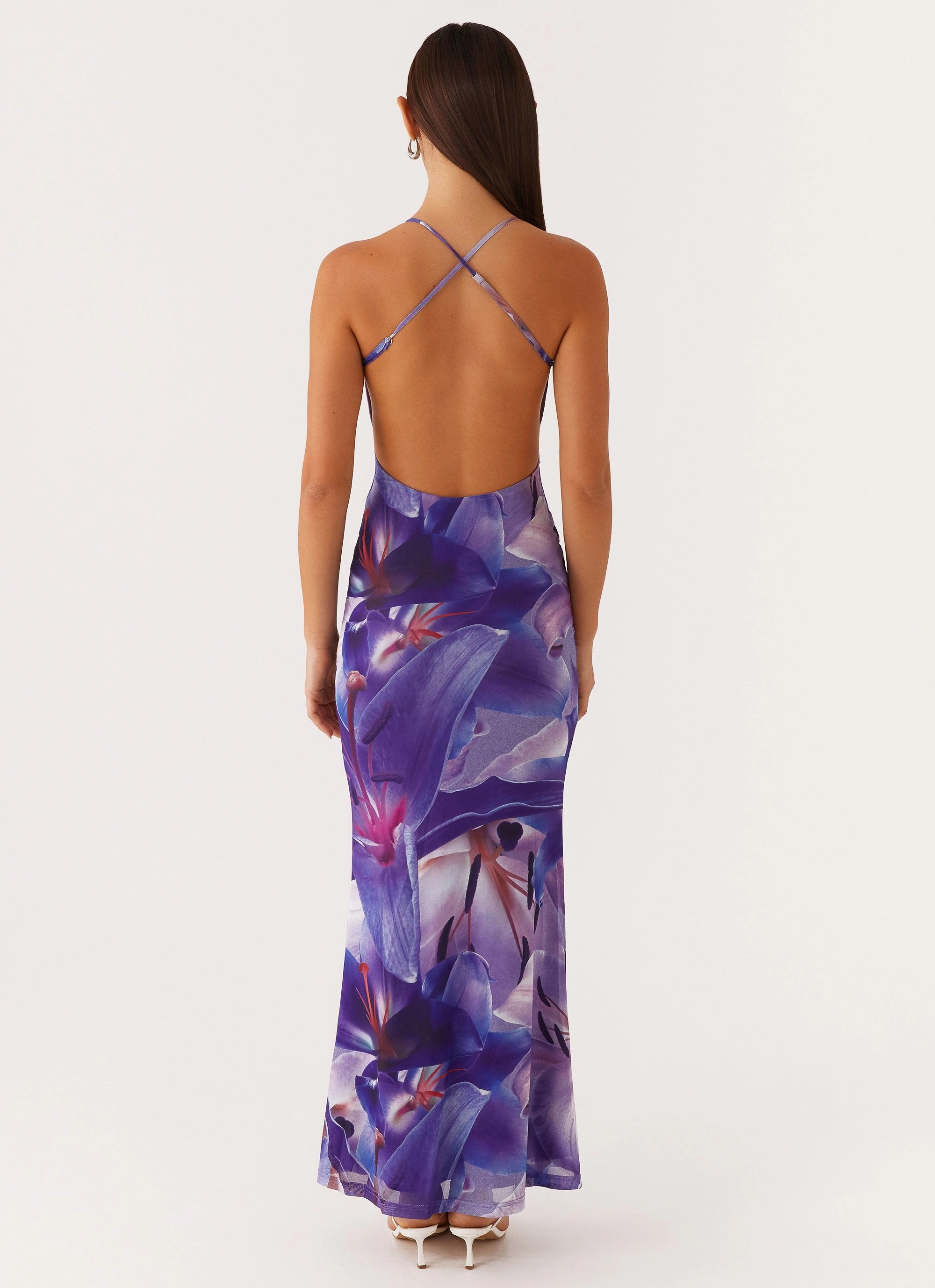 Livia Maxi Dress - Purple White Lilly Soft Drape Love Energy