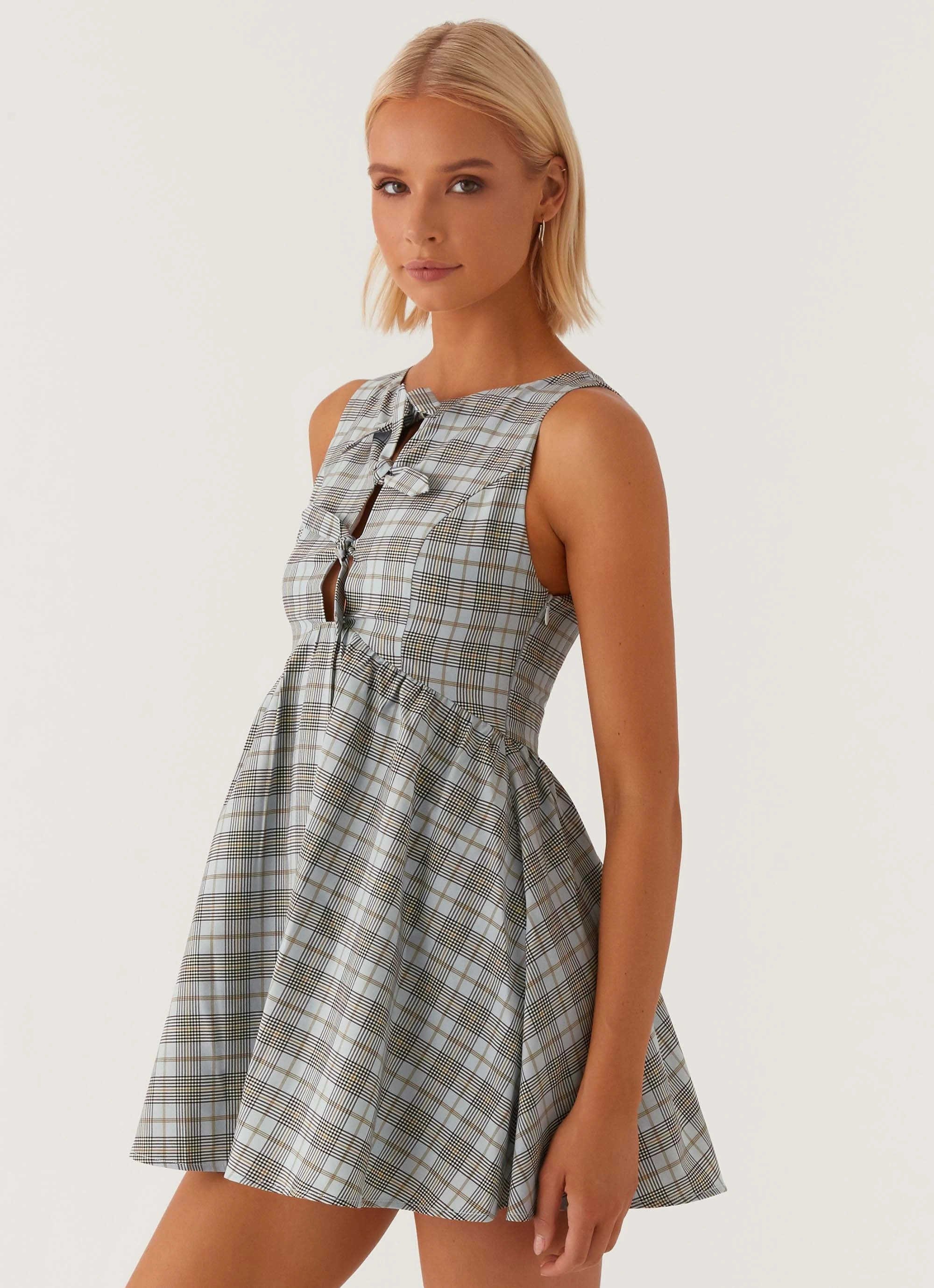 Urban Feel Vibrant Waist Steffie Mini Dress - Check
