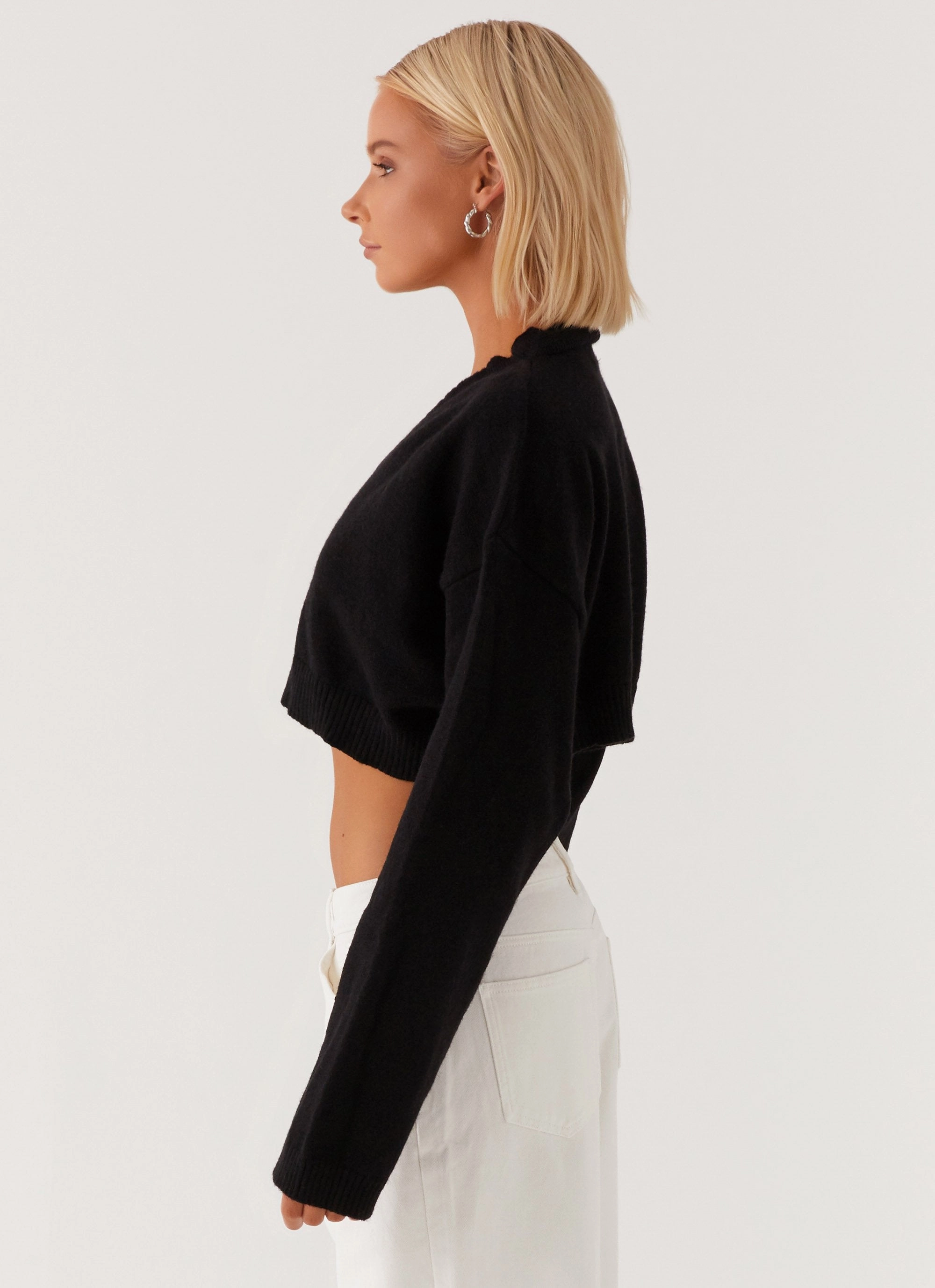 Endlessly Cropped Cardigan - Black Laser Cut Vents Adventure Day Look