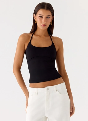 Chauncey Halter Top - Black Ventilated Back Panel V-neck Blouse