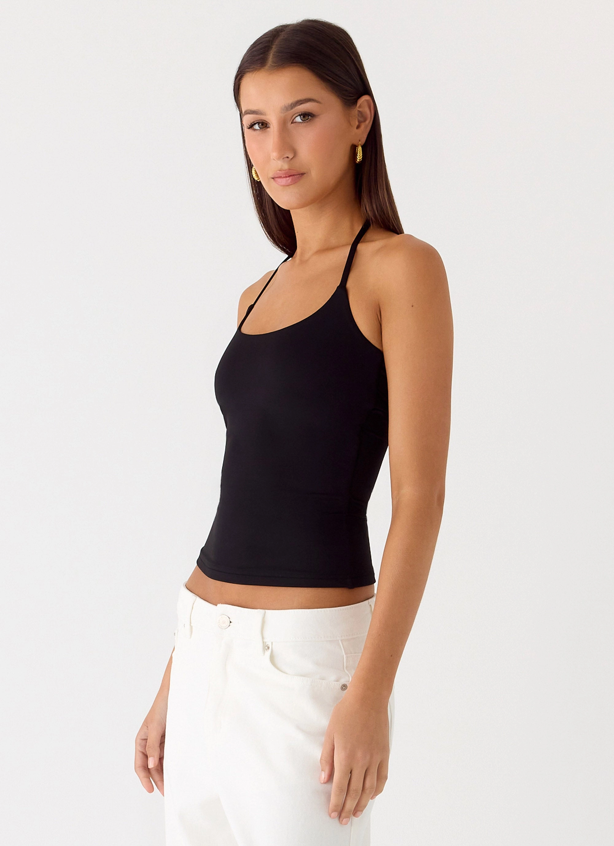Chauncey Halter Top - Black Casual Long Sleeve ContouredPanels