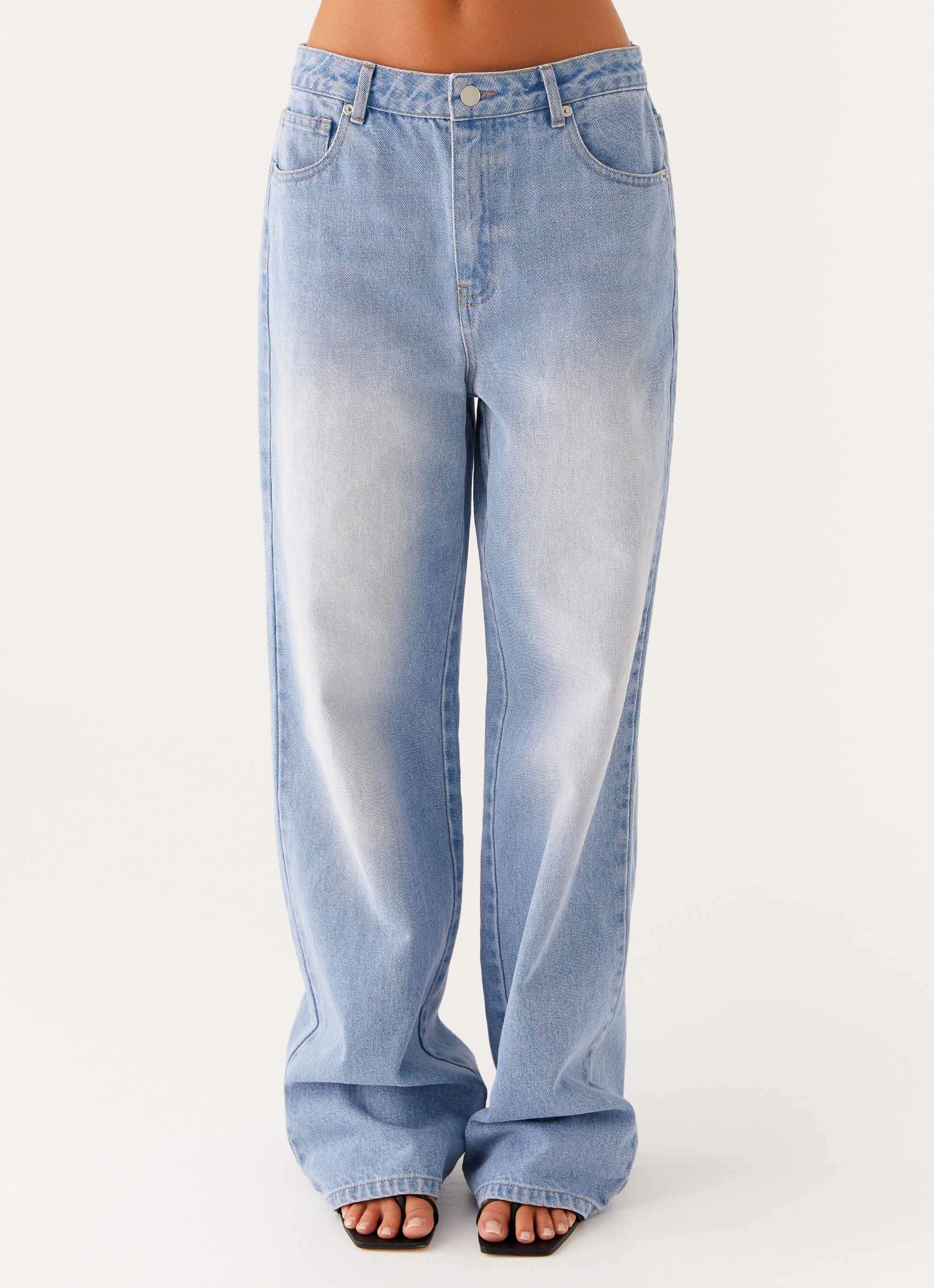 Back Again Straight Leg Denim Jeans - Light Wash Blue Pocket Reinforcement