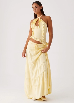 Mariella Linen Maxi Skirt - Yellow ExpandableSidePanels Relaxed Wear