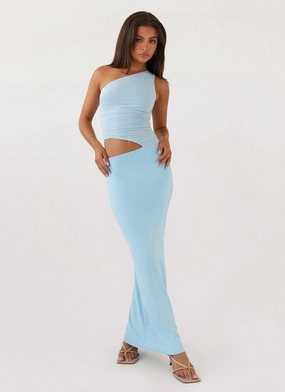 Seranella One Shoulder Maxi Dress - Sky Blue Neutral Flow Summer Mood