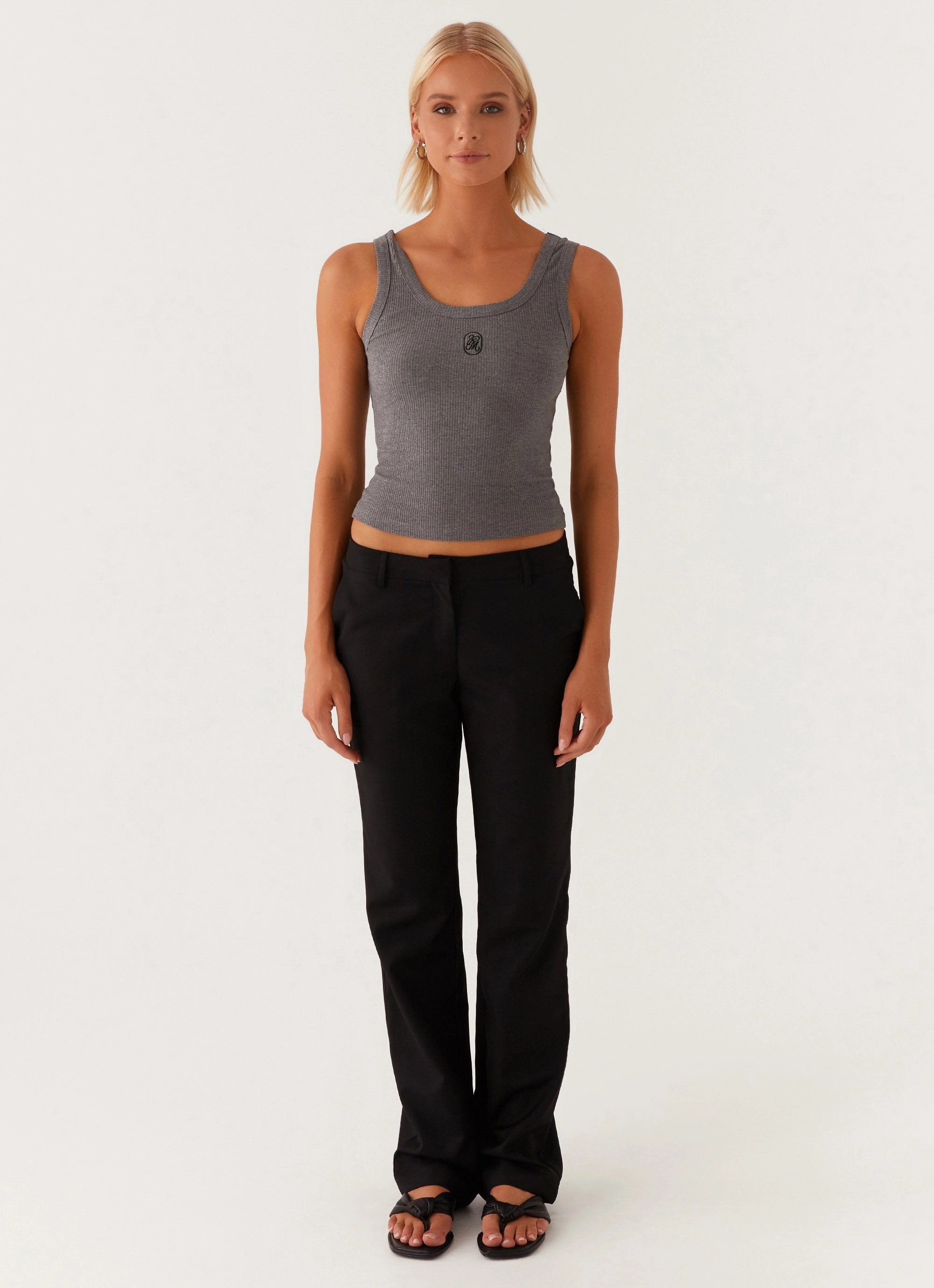 Recycled Polyester Material Signature Tank Top - Dark Grey Marle