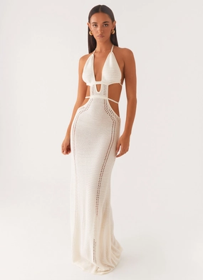 Bell-Sleeve Clean Style In Motion Cut Out Crochet Maxi Dress - White