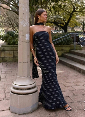 Under The Pagoda Maxi Dress - Black Polkadot Minimal Core Back Detail