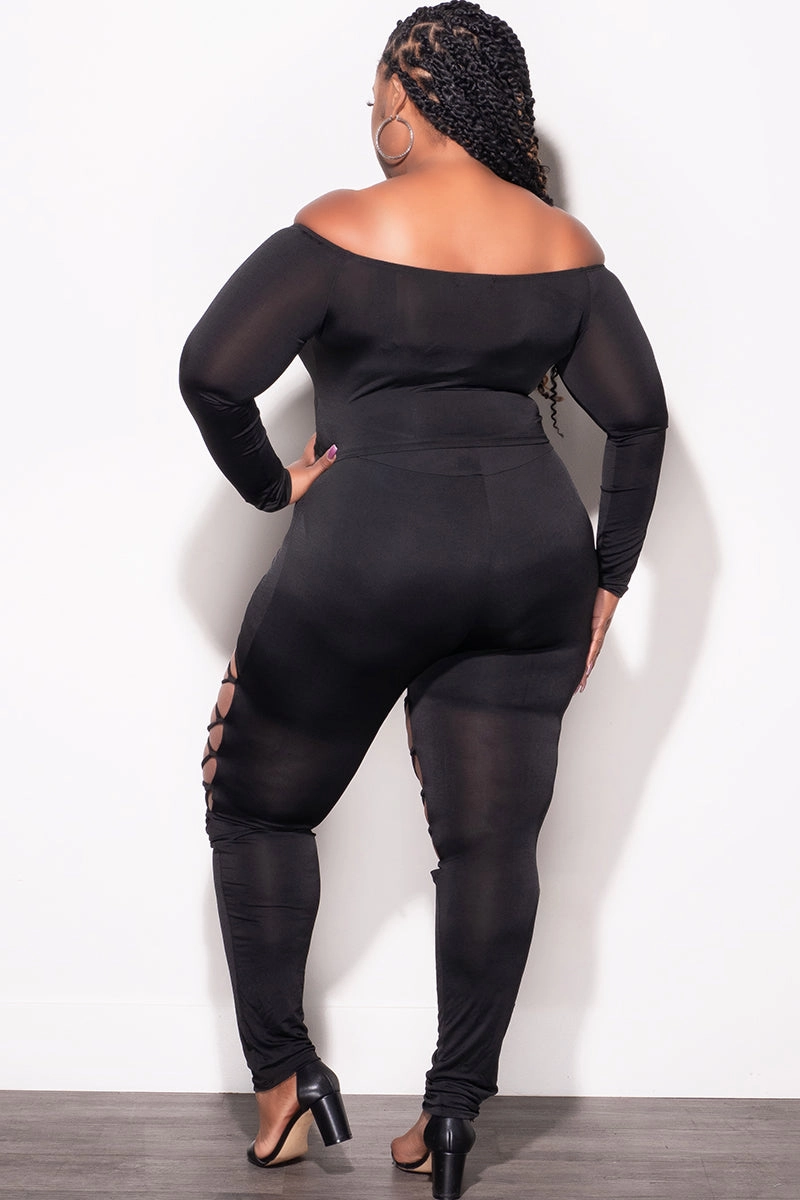 Movement Ready Final Sale Plus Size 2pc Crop Top and Lace Up Pants Set in Black