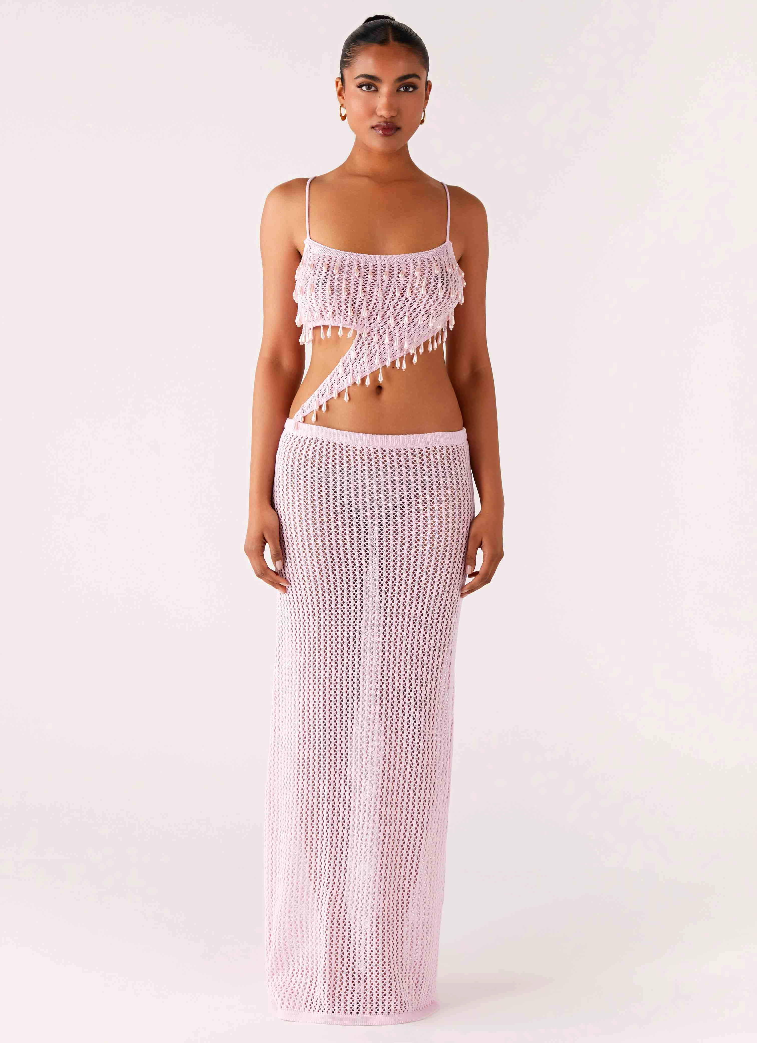 Shellbound Crochet Maxi Dress - Pink Soft and Light