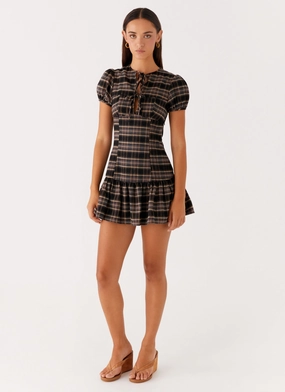 Taylor Keyhole Mini Dress - Brown Check Breath Soft