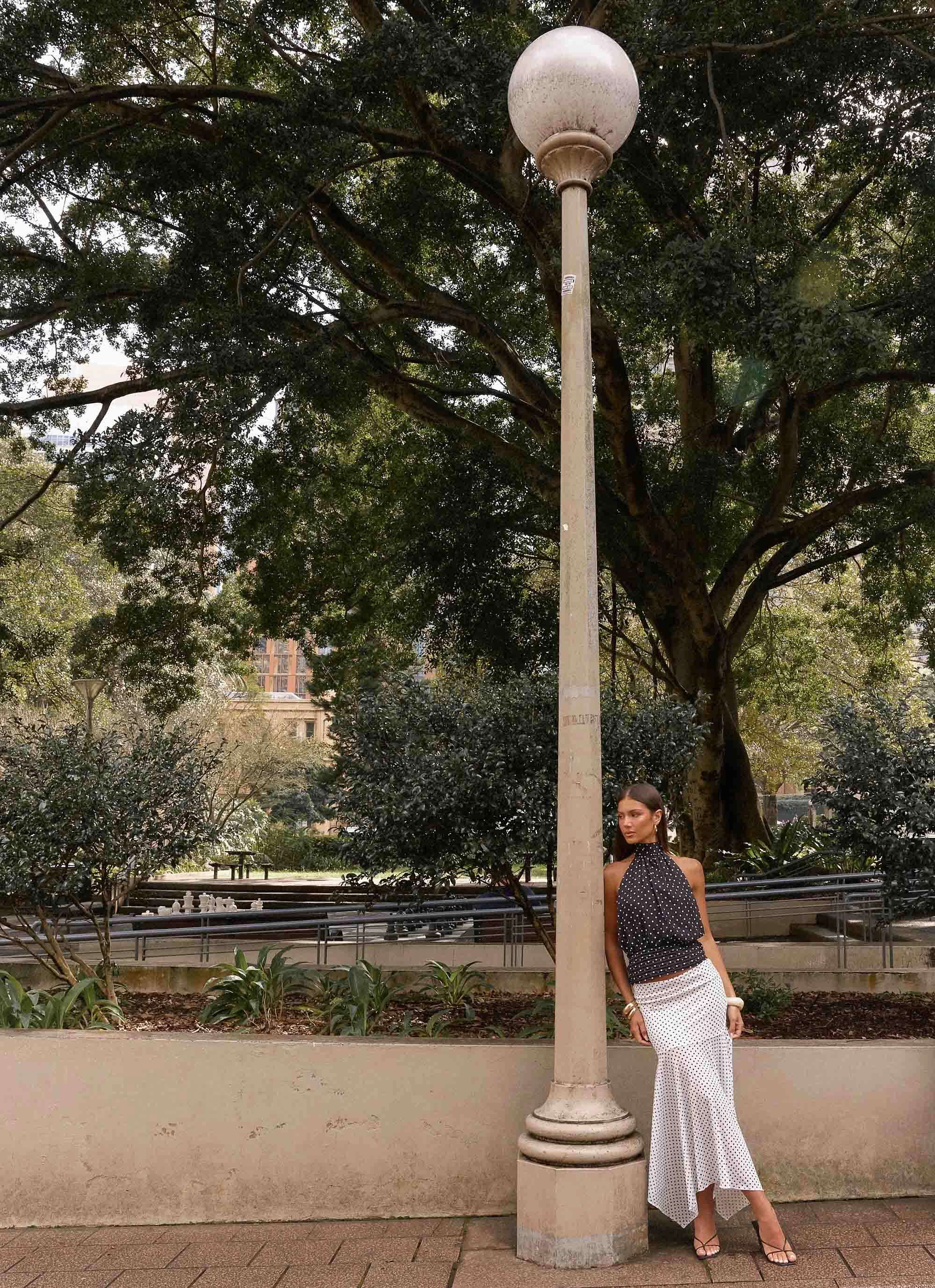 HiddenDrawcord Zero Waste Manufacturing Buffy Maxi Skirt - White Polkadot