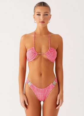 Saint Lucia Bikini Bottoms - Pink Check buckle