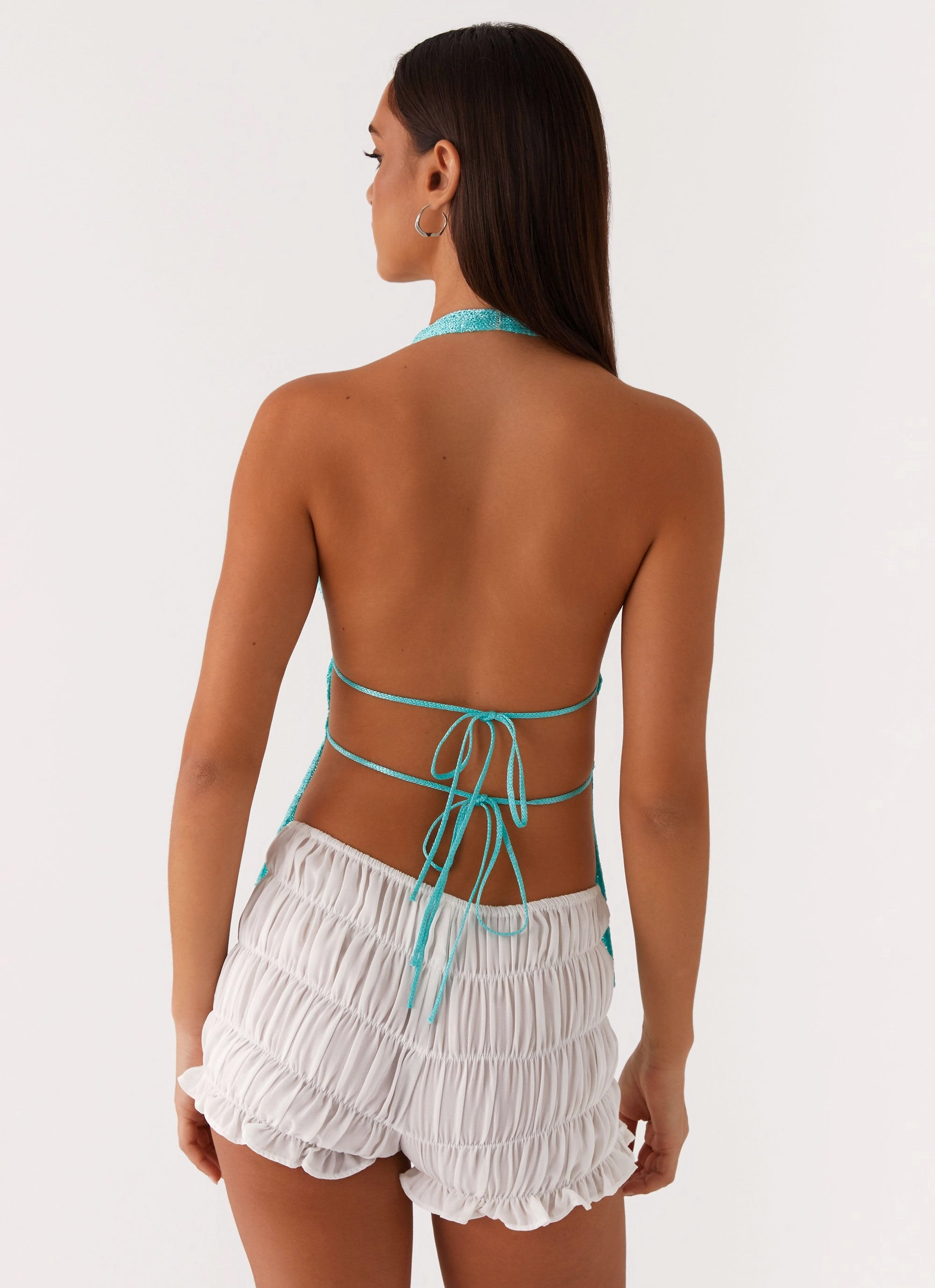 UniversalFit LoopwheelFabric Callie Ruched Halterneck Top - Turquoise