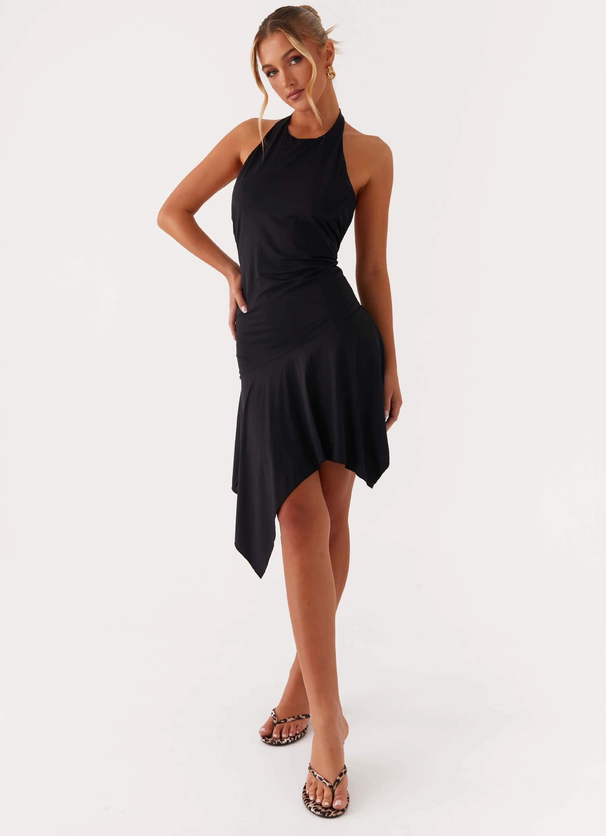 Back Detail Lilyana Low Back Halter Midi Dress - Black