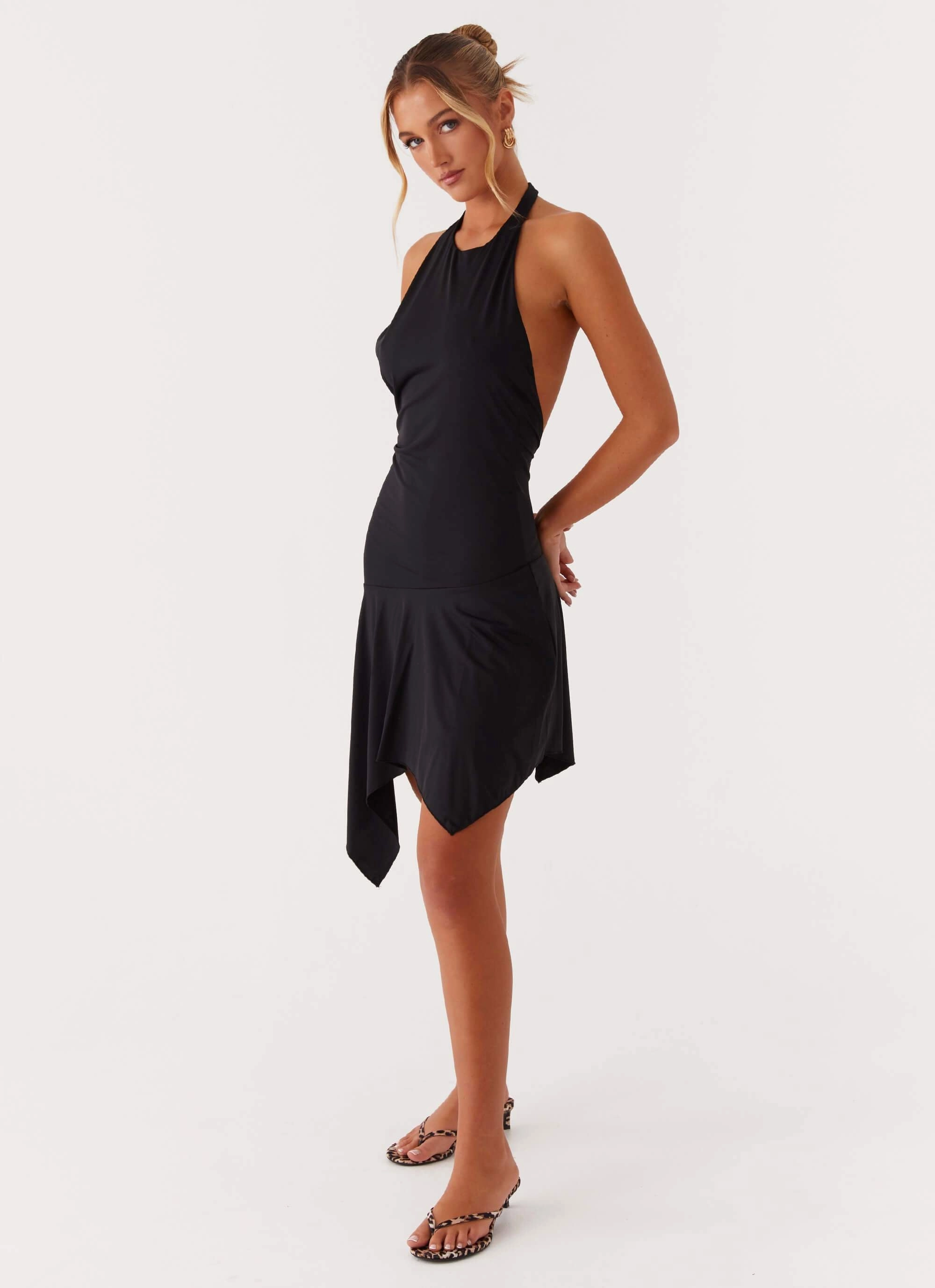 Lilyana Low Back Halter Midi Dress - Black Vibe Choice Minimal Tone