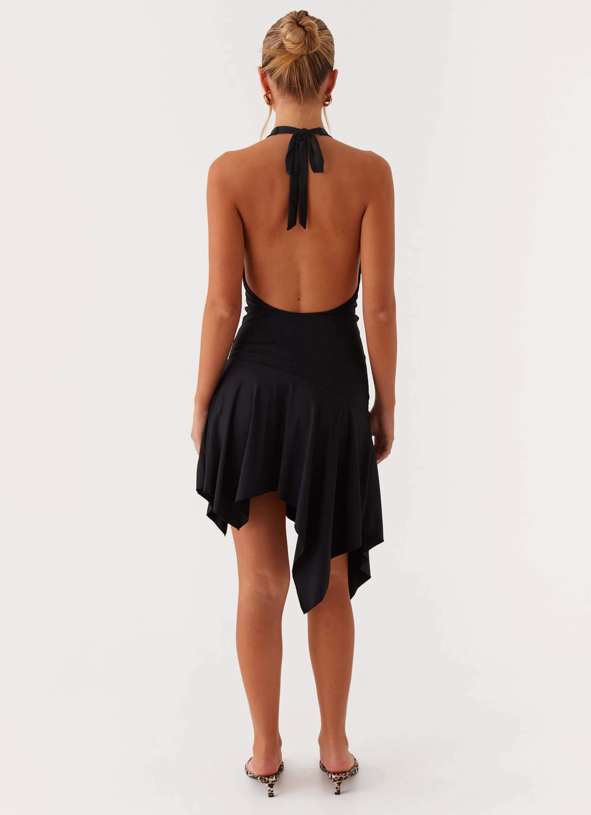 Lilyana Low Back Halter Midi Dress - Black Simple formal dress