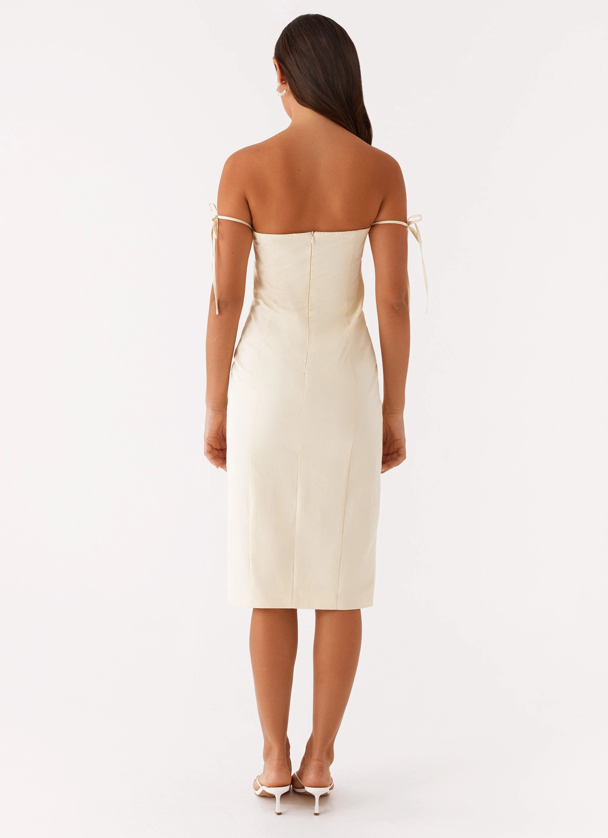 Dark Tones Embroidered Fabric Limelight Midi Dress - Lemon