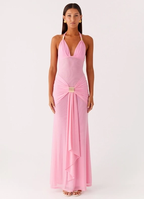 Miyah Halter Hardware Maxi Dress - Baby Pink Delicate Tone
