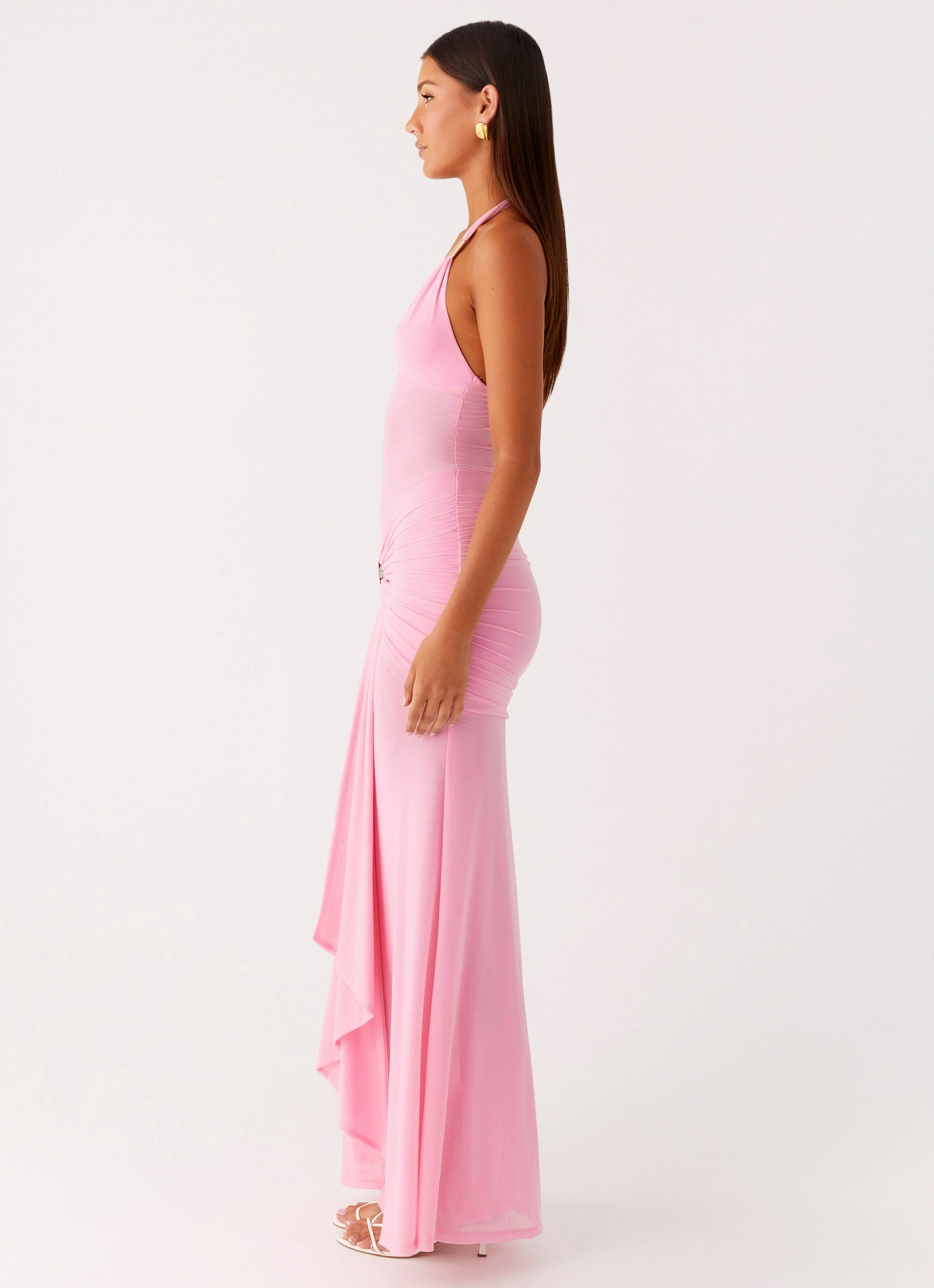 Miyah Halter Hardware Maxi Dress - Baby Pink Lightweight Layer Office Shape