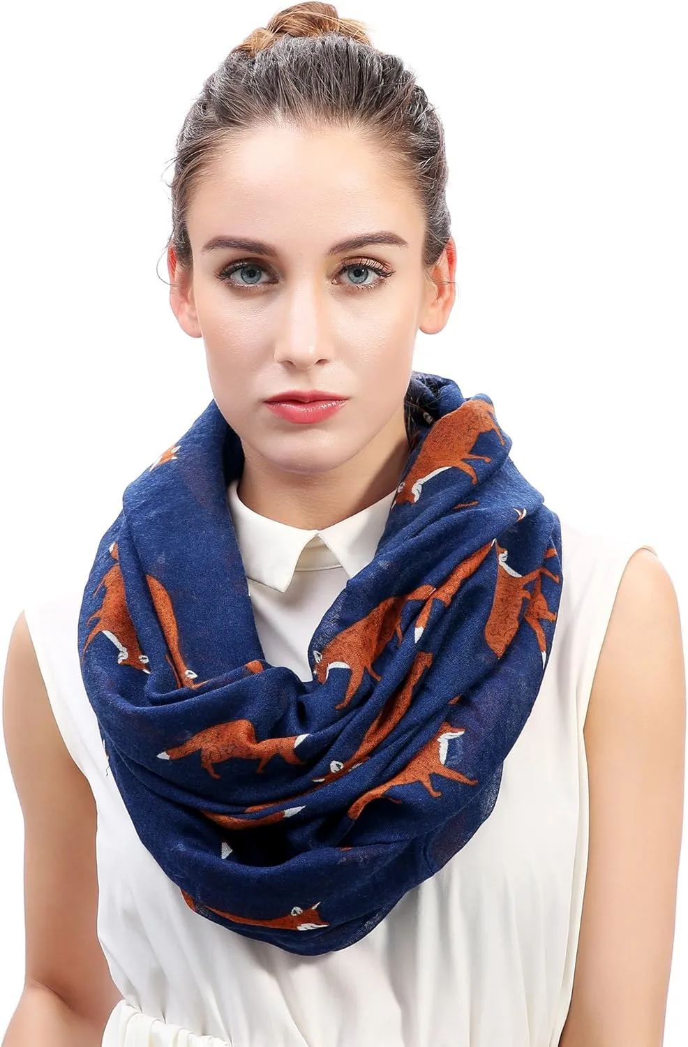 Lina & Lily Fox Animal Print Women's Infinity Scarf Lightweight