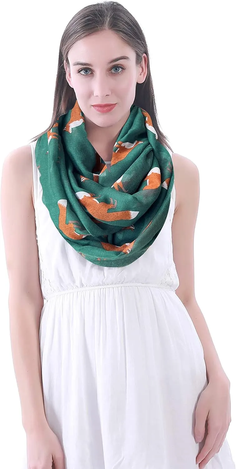 Lina & Lily Fox Animal Print Women's Infinity Scarf Lightweight