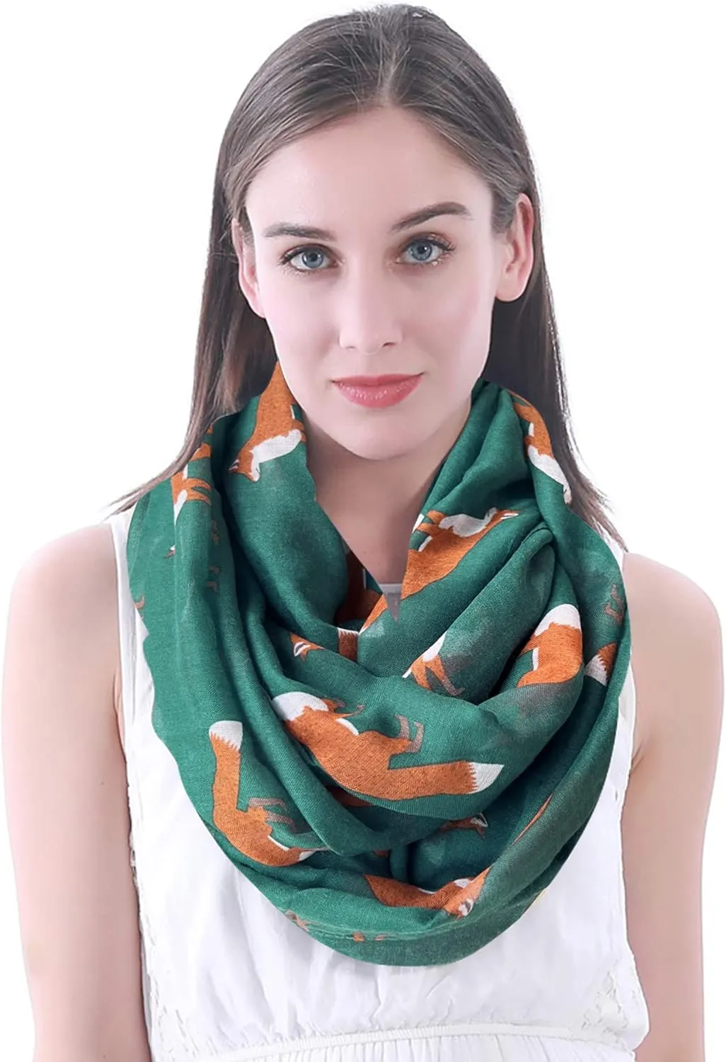 Lina & Lily Fox Animal Print Women's Infinity Scarf Lightweight