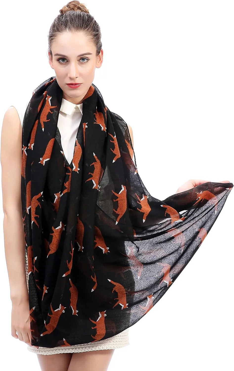 Lina & Lily Fox Animal Print Women's Infinity Scarf Lightweight