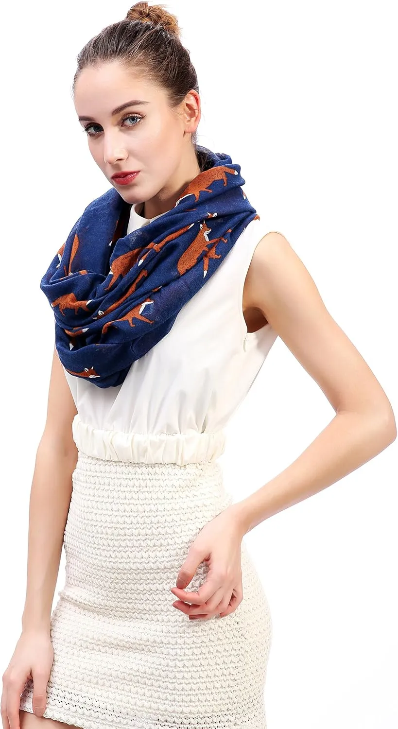Lina & Lily Fox Animal Print Women's Infinity Scarf Lightweight