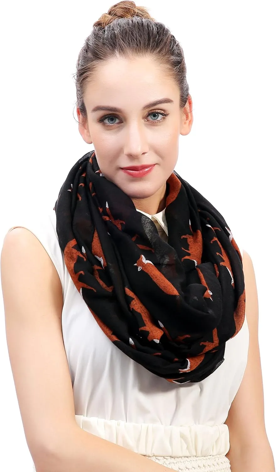 Lina & Lily Fox Animal Print Women's Infinity Scarf Lightweight