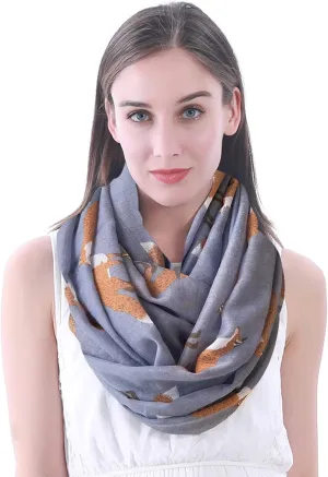 Lina & Lily Fox Animal Print Women's Infinity Scarf Lightweight