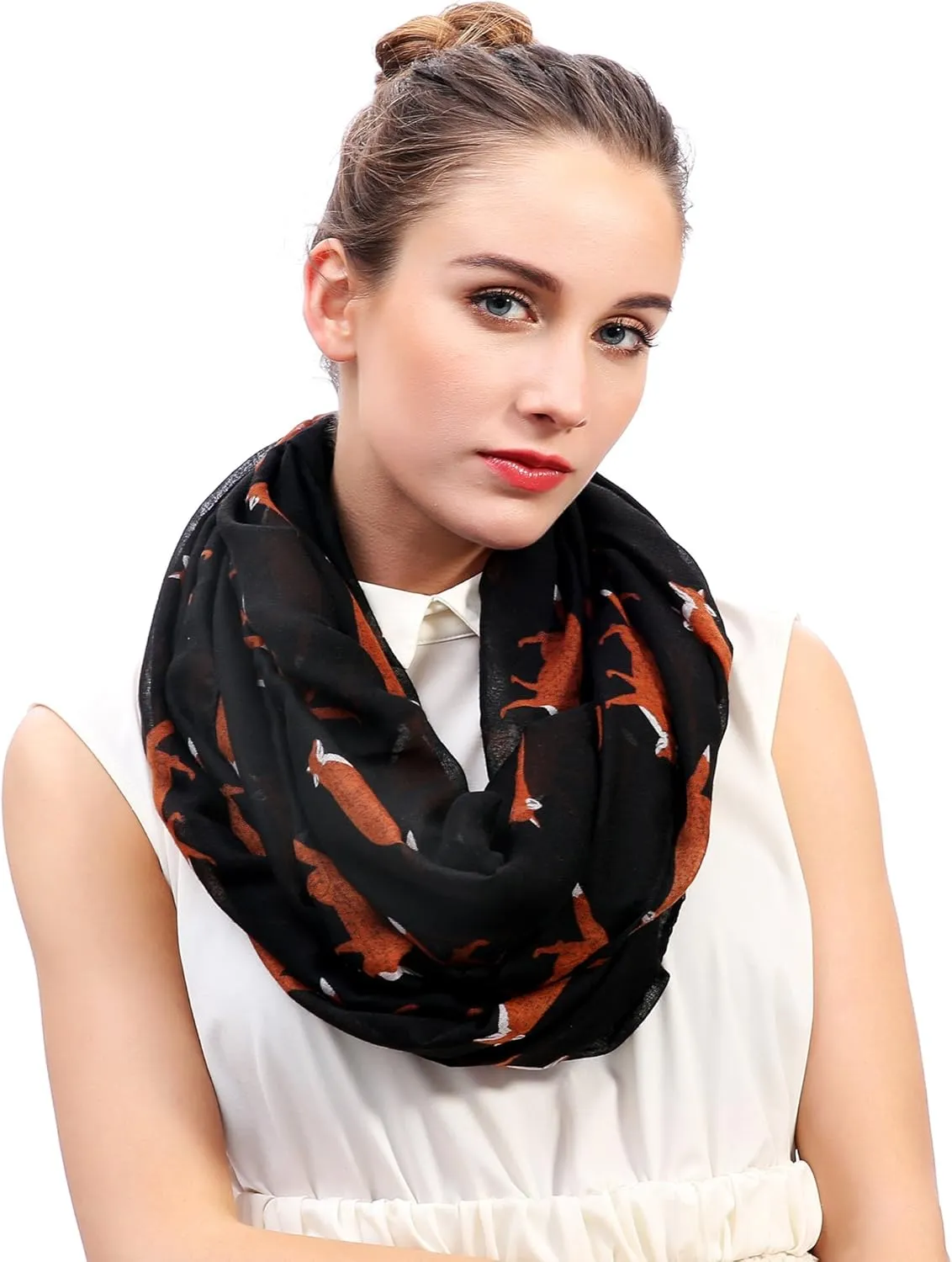 Lina & Lily Fox Animal Print Women's Infinity Scarf Lightweight