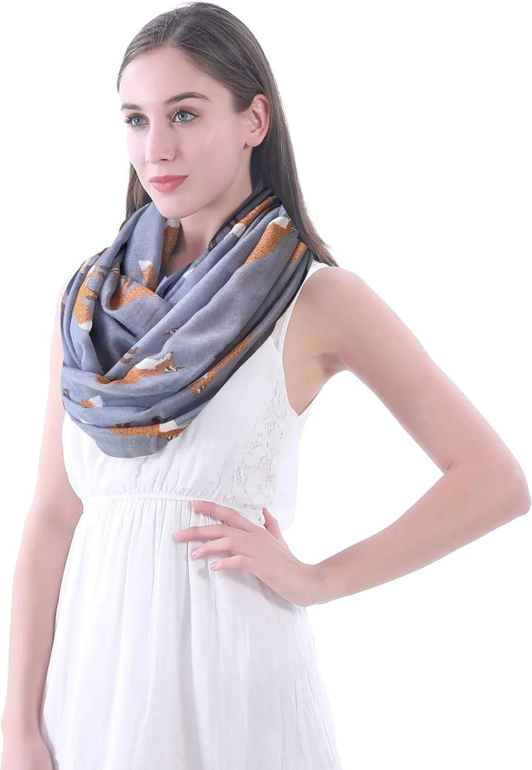 Lina & Lily Fox Animal Print Women's Infinity Scarf Lightweight