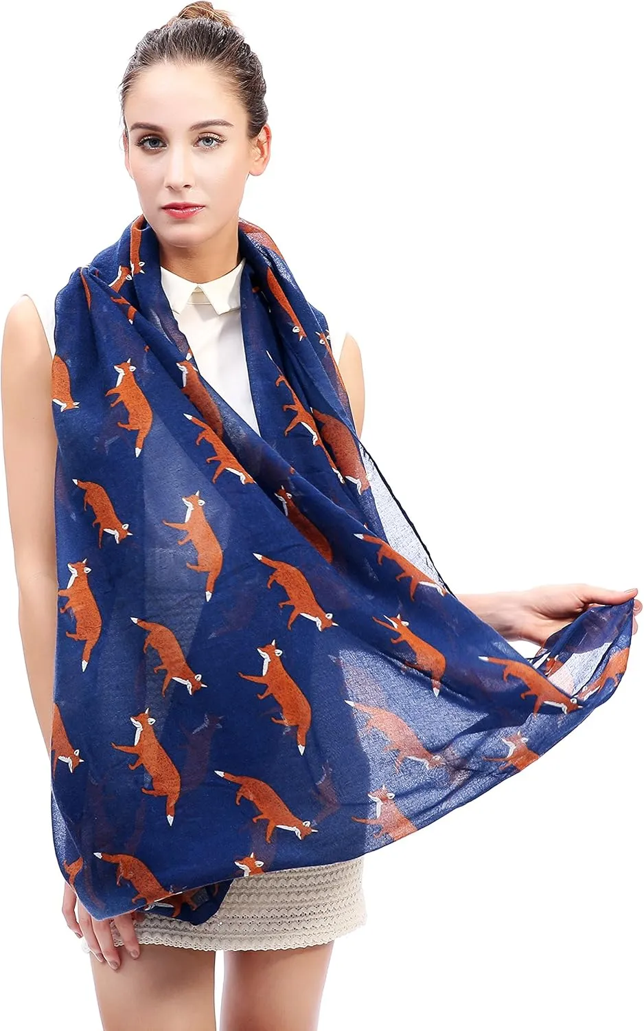 Lina & Lily Fox Animal Print Women's Infinity Scarf Lightweight