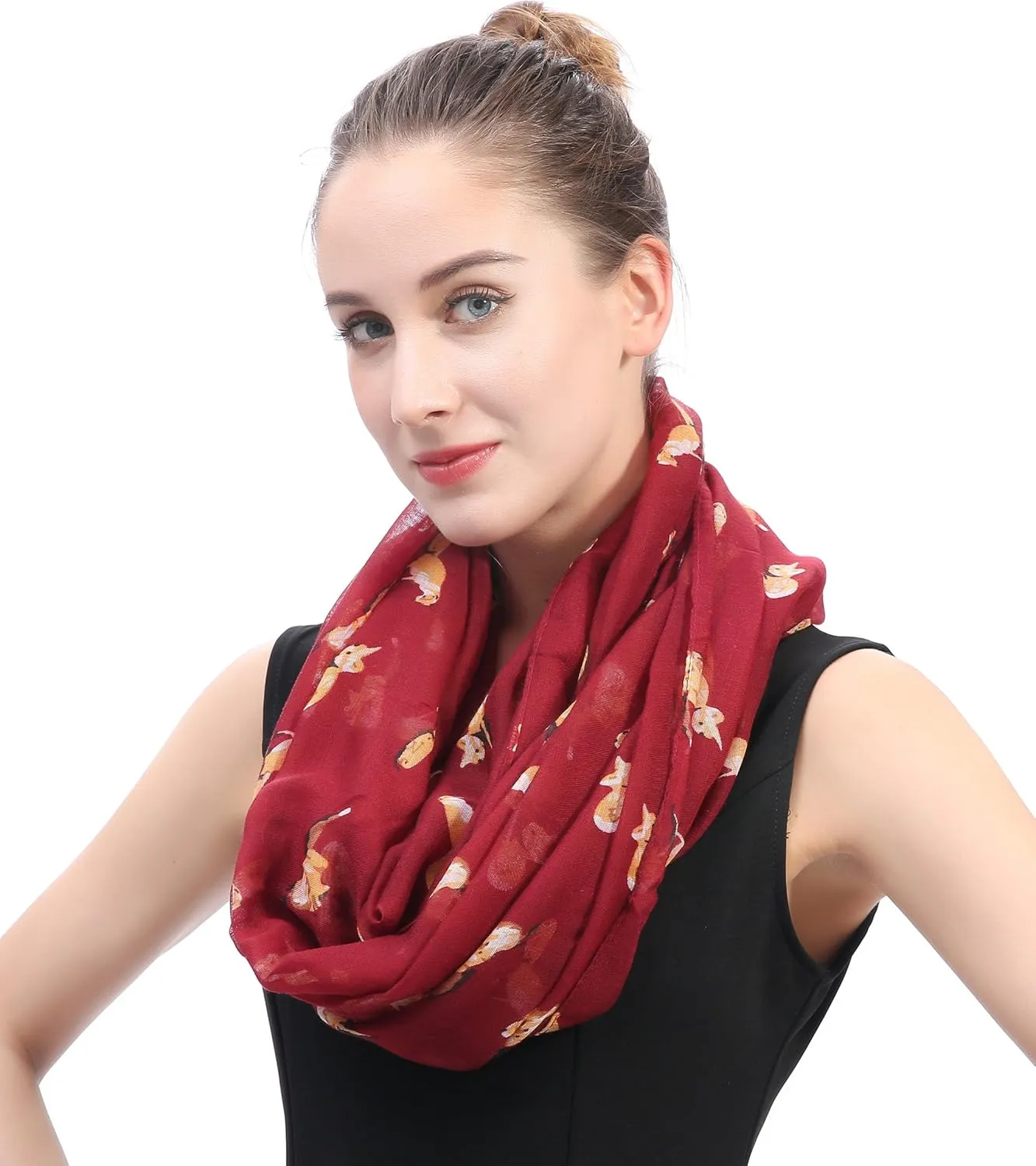 Lina & Lily Fox Animal Print Women's Infinity Scarf Lightweight