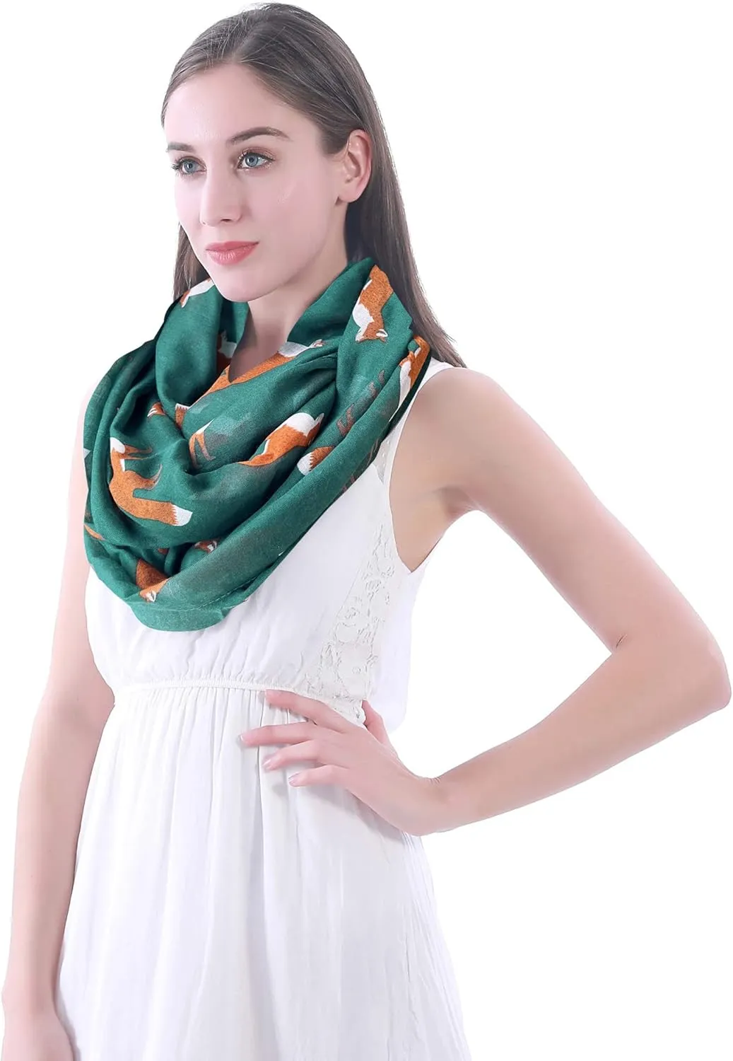 Lina & Lily Fox Animal Print Women's Infinity Scarf Lightweight