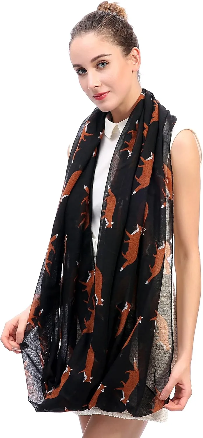 Lina & Lily Fox Animal Print Women's Infinity Scarf Lightweight