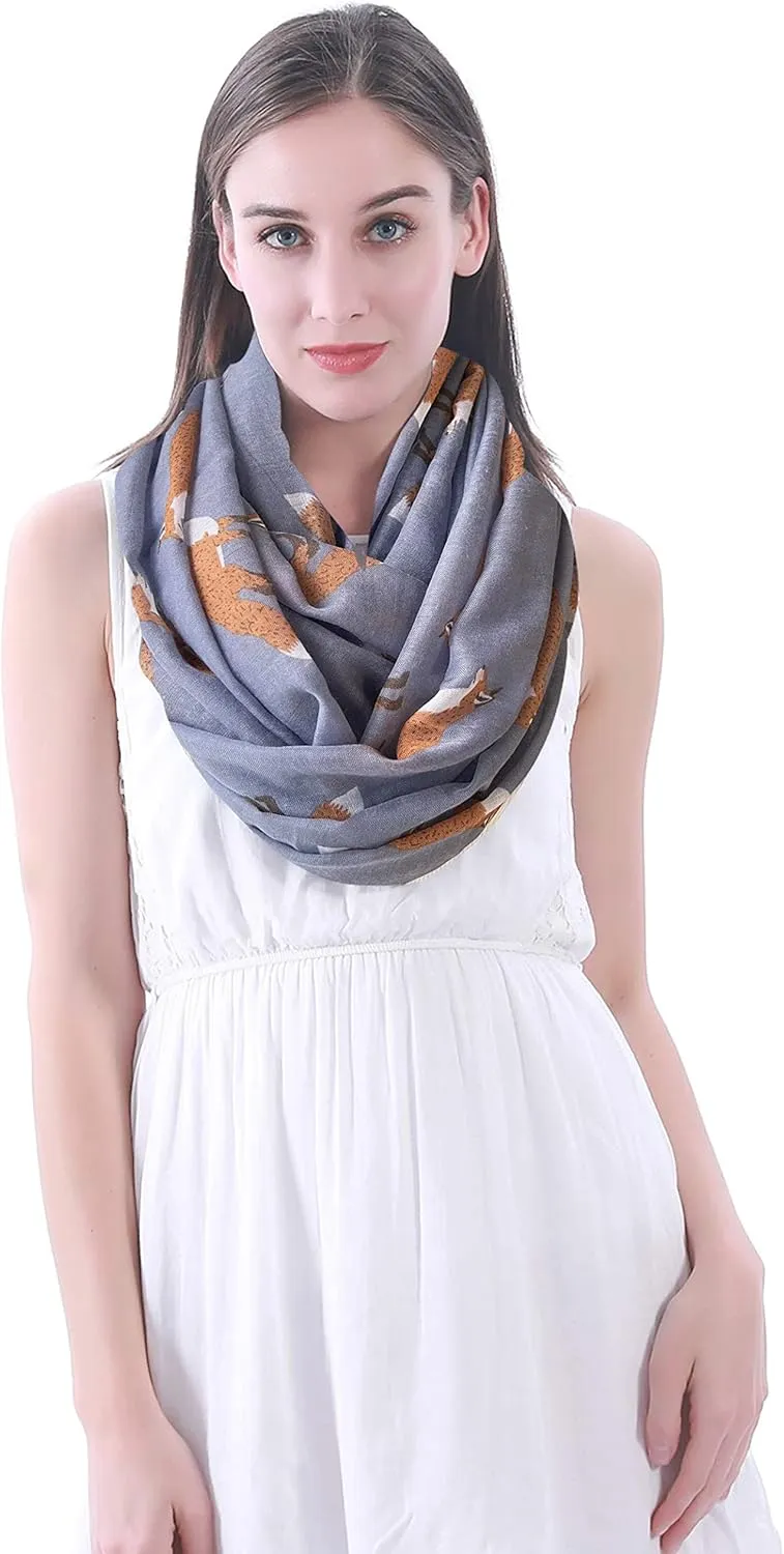 Lina & Lily Fox Animal Print Women's Infinity Scarf Lightweight