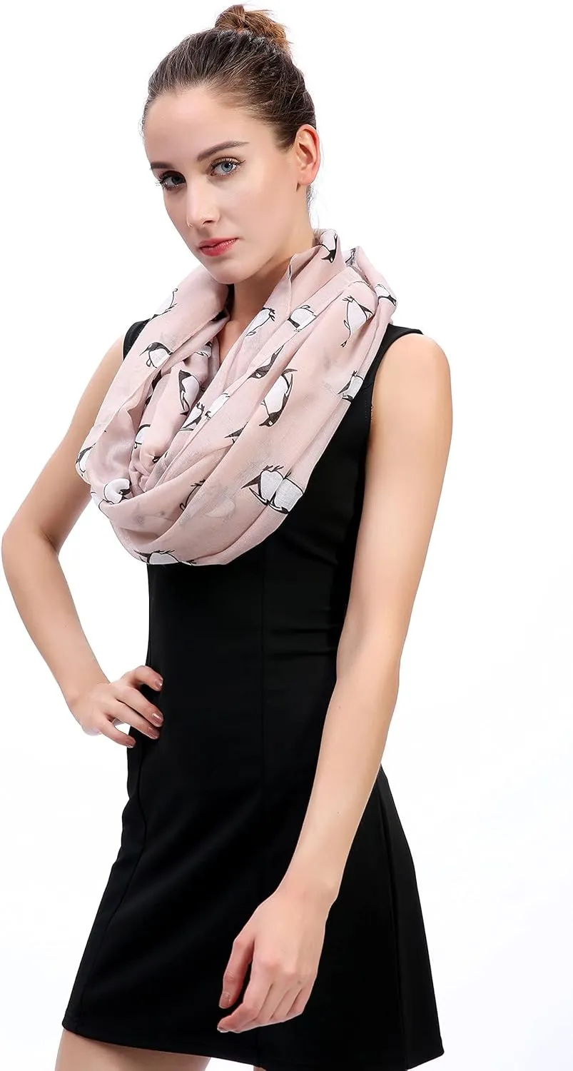Lina & Lily Penguin Animal Print Women's Infinity Scarf Lightweight