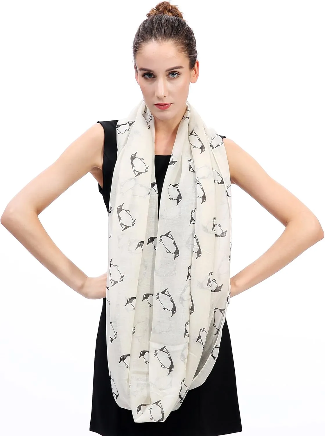 Lina & Lily Penguin Animal Print Women's Infinity Scarf Lightweight