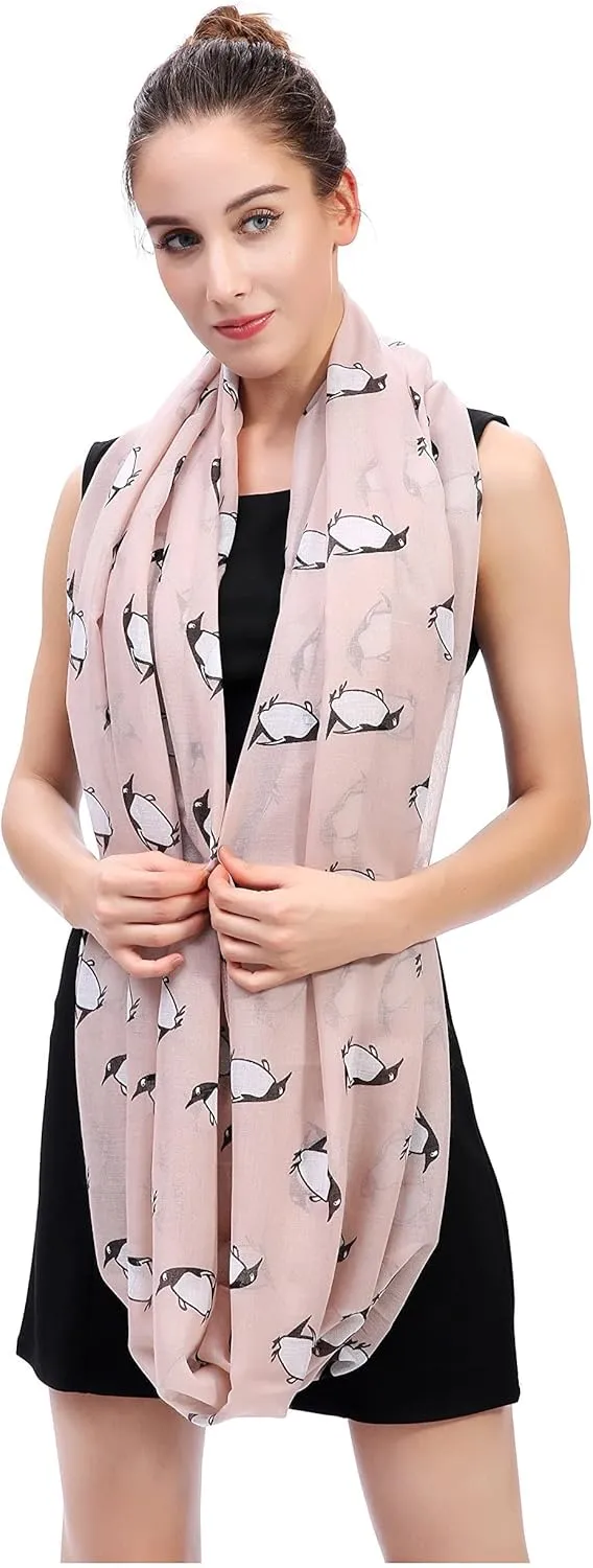 Lina & Lily Penguin Animal Print Women's Infinity Scarf Lightweight