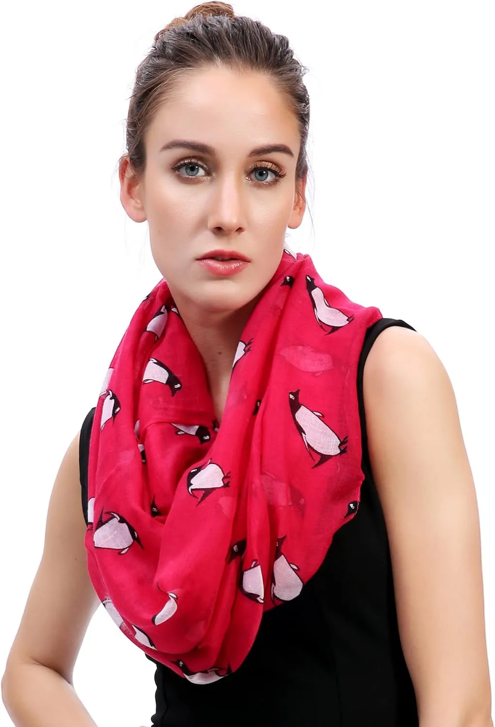 Lina & Lily Penguin Animal Print Women's Infinity Scarf Lightweight