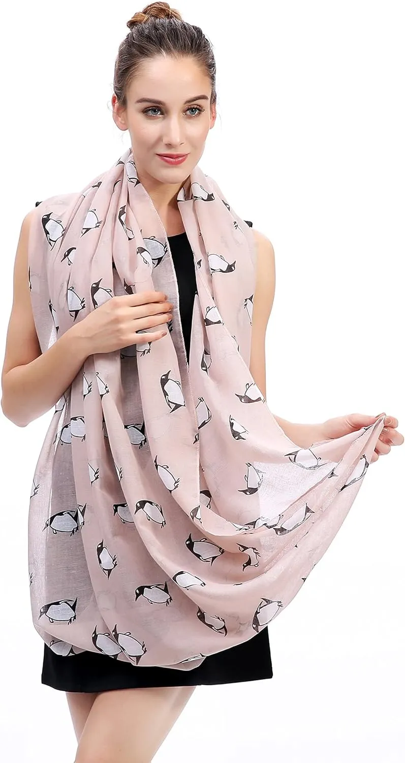 Lina & Lily Penguin Animal Print Women's Infinity Scarf Lightweight
