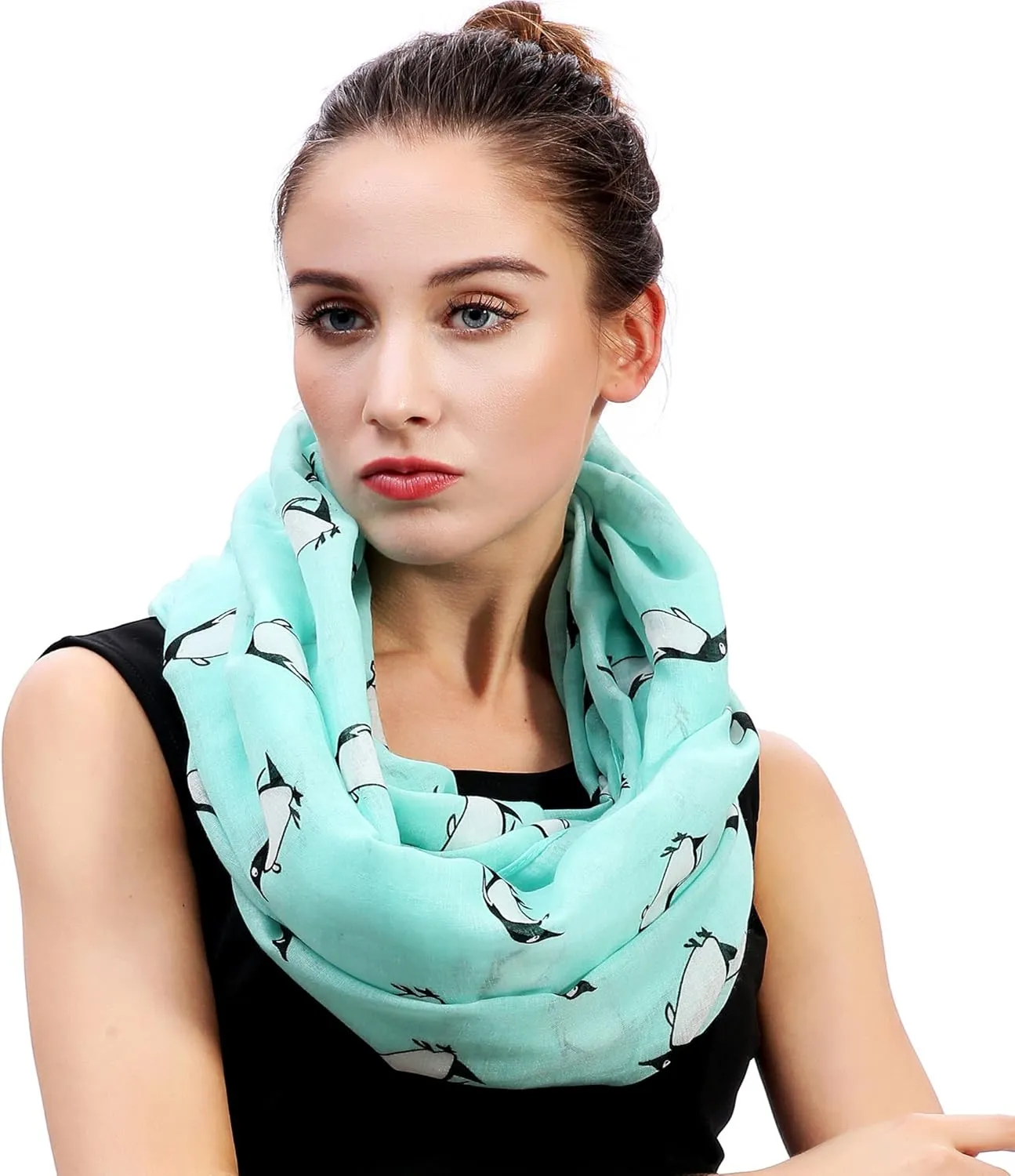 Lina & Lily Penguin Animal Print Women's Infinity Scarf Lightweight