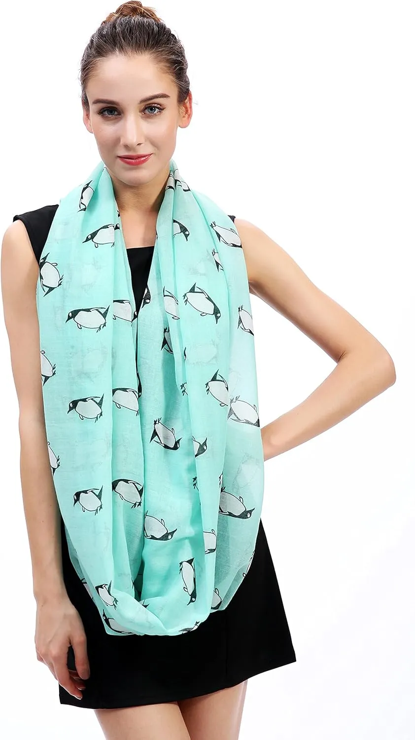 Lina & Lily Penguin Animal Print Women's Infinity Scarf Lightweight